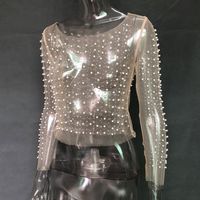 Women's Chiffon Shirt Long Sleeve Blouses Pearl Diamond Sexy Solid Color main image 6