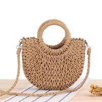 Women's Small Spring&summer Straw Solid Color Vacation Semicircle String Straw Bag main image 6