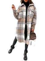 Women's Casual Plaid Button Single Breasted Coat Woolen Coat main image 5