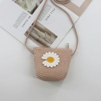 Kid's Straw Smiley Face Flower Strawberry Cute Zipper Crossbody Bag Straw Bag Coin Purse sku image 8