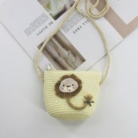 Kid's Straw Smiley Face Flower Strawberry Cute Zipper Crossbody Bag Straw Bag Coin Purse sku image 23