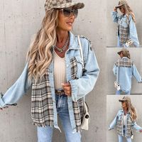 Women's Vintage Style Plaid Single Breasted Coat Denim Jacket main image 6