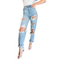 Women's Holiday Streetwear Solid Color Full Length Ripped Jeans Straight Pants main image 5
