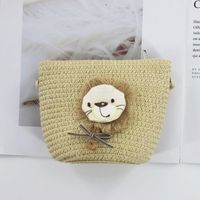 Kid's Straw Smiley Face Flower Strawberry Cute Zipper Crossbody Bag Straw Bag Coin Purse sku image 22