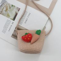 Kid's Straw Smiley Face Flower Strawberry Cute Zipper Crossbody Bag Straw Bag Coin Purse sku image 31