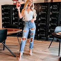 Women's Holiday Streetwear Solid Color Full Length Ripped Jeans Straight Pants main image 3
