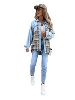 Women's Vintage Style Plaid Single Breasted Coat Denim Jacket main image 3