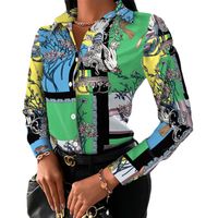 Women's Blouse Long Sleeve Blouses Printing Button Casual Geometric main image 4