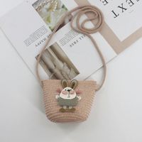 Kid's Straw Smiley Face Flower Strawberry Cute Zipper Crossbody Bag Straw Bag Coin Purse sku image 25