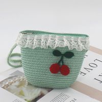 Kid's Straw Smiley Face Flower Strawberry Cute Zipper Crossbody Bag Straw Bag Coin Purse sku image 38