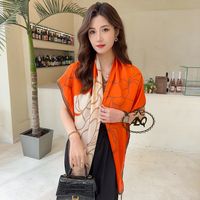 Women's Elegant Basic Lady Animal Camry Brocade Printing Silk Scarves sku image 6