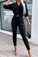 Women's Daily Casual Solid Color Full Length Patchwork Belt Casual Pants Jumpsuits sku image 6