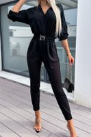 Women's Daily Casual Solid Color Full Length Patchwork Belt Casual Pants Jumpsuits sku image 7