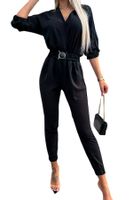 Women's Daily Casual Solid Color Full Length Patchwork Belt Casual Pants Jumpsuits main image 2