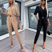 Women's Daily Casual Solid Color Full Length Patchwork Belt Casual Pants Jumpsuits main image 1