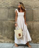 Women's A-line Skirt Regular Dress Bodycon Dress Simple Style Classic Style U Neck Boat Neck Ruffles Ruffle Hem Ruched Sleeveless Gingham Simple Solid Color Maxi Long Dress Casual Outdoor Daily main image 5