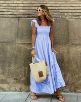 Women's A-line Skirt Regular Dress Bodycon Dress Simple Style Classic Style U Neck Boat Neck Ruffles Ruffle Hem Ruched Sleeveless Gingham Simple Solid Color Maxi Long Dress Casual Outdoor Daily main image 3