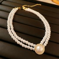 Glam Retro Heart Shape Bow Knot Imitation Pearl Beaded Plating Inlay Rhinestones Women's Layered Necklaces sku image 2