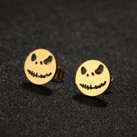 1 Pair Funny Simple Style Cool Style Smiley Face Plating Hollow Out Stainless Steel Ear Studs main image 1