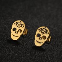 1 Pair Hip-hop Cool Style Skull Plating Hollow Out Stainless Steel Ear Studs main image 4