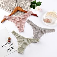 Solid Color Lightweight Lace Low Waist Thong Panties main image 1