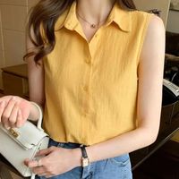Women's Blouse Sleeveless Blouses Button Casual Simple Style Simple Solid Color main image 9