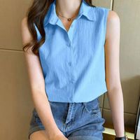 Women's Blouse Sleeveless Blouses Button Casual Simple Style Simple Solid Color main image 5