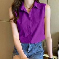 Women's Blouse Sleeveless Blouses Button Casual Simple Style Simple Solid Color main image 6