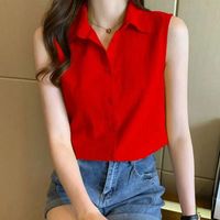 Women's Blouse Sleeveless Blouses Button Casual Simple Style Simple Solid Color main image 7