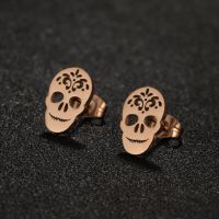 1 Pair Hip-hop Cool Style Skull Plating Hollow Out Stainless Steel Ear Studs main image 2