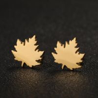 1 Pair Simple Style Commute Maple Leaf Plating Stainless Steel Ear Studs main image 3