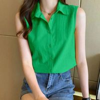 Women's Blouse Sleeveless Blouses Button Casual Simple Style Simple Solid Color main image 4