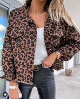 Women's Casual Leopard Washed Single Breasted Coat Denim Jacket main image 5