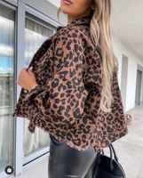 Women's Casual Leopard Washed Single Breasted Coat Denim Jacket main image 6