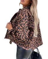 Women's Casual Leopard Washed Single Breasted Coat Denim Jacket main image 4