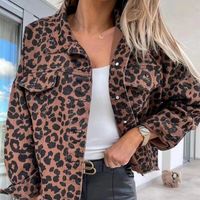 Women's Casual Leopard Washed Single Breasted Coat Denim Jacket main image 1