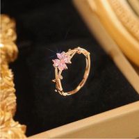 Lady Simple Style Korean Style Flower Copper Inlay Zircon Open Rings main image 1