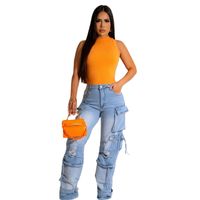 Women's Daily Simple Style Solid Color Full Length Pocket Ripped Jeans main image 4