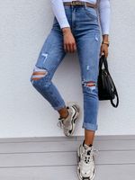 Women's Street Streetwear Solid Color Full Length Washed Jeans sku image 1