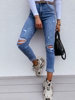 Women's Street Streetwear Solid Color Full Length Washed Jeans sku image 2