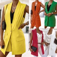 Women's Blazer Sleeveless Blazers Pocket Button Business Simple Style Solid Color main image 1