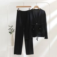 Daily Women's Casual Solid Color Polyester Pocket Belt Pants Sets Pants Sets main image 3