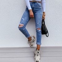 Women's Street Streetwear Solid Color Full Length Washed Jeans main image 1