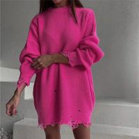 Women's Sweater Long Sleeve Sweaters & Cardigans Ripped Casual Solid Color main image 1