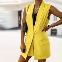 Women's Blazer Sleeveless Blazers Pocket Button Business Simple Style Solid Color main image 7