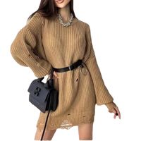 Women's Sweater Long Sleeve Sweaters & Cardigans Ripped Casual Solid Color main image 5