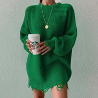 Women's Sweater Long Sleeve Sweaters & Cardigans Ripped Casual Solid Color main image 3