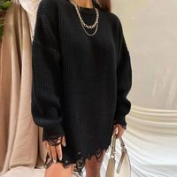Women's Sweater Long Sleeve Sweaters & Cardigans Ripped Casual Solid Color main image 6