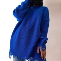 Women's Sweater Long Sleeve Sweaters & Cardigans Ripped Casual Solid Color main image 4