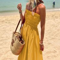 Women's A-line Skirt Tropical Strapless Backless Sleeveless Solid Color Maxi Long Dress Travel Beach main image 5